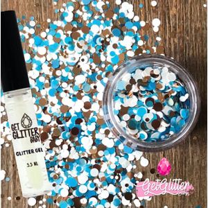 GetGlitterBaby® - Biologische / Biologisch afbreekbare Witte / Gouden Chunky Festival Glitters voor Lichaam en Gezicht Jewels / Biodegradable Face Body Glittergel - Wit / Goud / Blauw en Glitter Gel HuidLijm