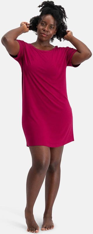 Bamboo Basics Nachthemd Dames Korte Mouw Nora - Bamboe Nachtjapont Dames - Bordeaux Pyjama - Maat S - Pyjama Dames Volwassenen