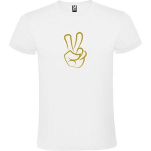 Wit  T shirt met  ""Peace  / Vrede teken"" print Goud size M