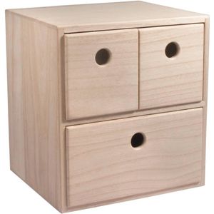 Houten commode met 3 laden - FSC-gecertificeerd, perfect voor opbergen en decoratie - 21 x 18 x 23 cm
