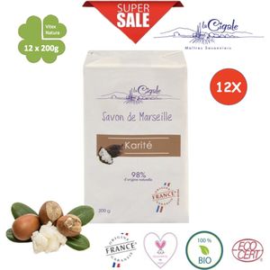 Karité Marseille Zeep | 12 x 200g | een extra milde shea boter zeep | La Cigale