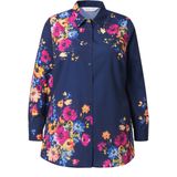 MIAMODA - Dames - Blouse A-lijn bloemmotief lange mouwen - Donkerblauw - Maat 42