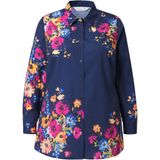 MIAMODA - Dames - Blouse A-lijn bloemmotief lange mouwen - Donkerblauw - Maat 42