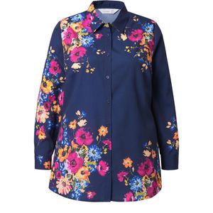 MIAMODA - Dames - Blouse A-lijn bloemmotief lange mouwen - Donkerblauw - Maat 42
