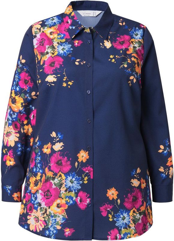 MIAMODA - Dames - Blouse A-lijn bloemmotief lange mouwen - Donkerblauw - Maat 42