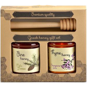 Melissokomiki Dodecanesse Giftset Greek Honey Pine and Thyme Honey met gratis Honingdipper 2 x 130gr.