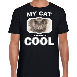 Britse korthaar katten t-shirt my cat is serious cool zwart - heren - katten / poezen liefhebber cadeau shirt XXL