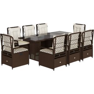 vidaXL - 9-delige - Tuinset - met - kussens - poly - rattan - bruin