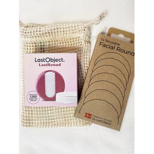 Last Object - Last Round wattenschijfjes - fuchsia rood - 1 houder met 14 wattenschijfjes + bio katoenen wasnetje - herbruikbare wattenschijfjes - wasbare wattenschijfjes - met navulling en wasnetje