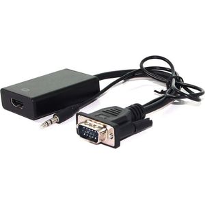 VGA + 3,5mm Jack (v) naar HDMI adapter met HDCP - voeding via Micro USB / zwart - 0,15 meter