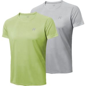 MEETYOO 2 Stuks Heren - UV beschermend surf shirt UPF 50+ Sport T-Shirt Sportkleding Man - Fitnesskleding - Jongens Kleding voor Fitness, CrossFit & Gym-Grijs / Geelgroen-M