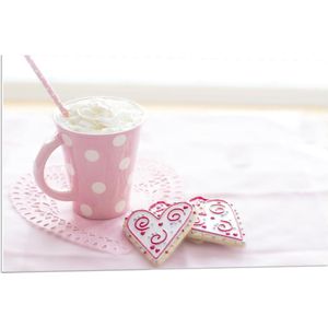 Forex - Roze Mok met Chocolademelk met Slagroom - 90x60cm Foto op Forex