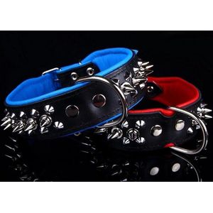 Dog's Companion Leren Halsband - met Spikes - Lengte: 55cm Verstelbaar van: 45-53 cm x 40 mm - Zwart/Blauw