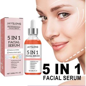 5-in-1 Gezichtsserum met Hyaluronzuur - Vitamine C - Vitamine E - Anti rimpel - Anti Acne - Collageen - Niacinamide - Vervagen fijne lijntjes - Verstevigend - Hydraterende - Krimpen Poriën - Huidverzorging voor Vrouwen en Mannen - Tegen Puisten 30 ml