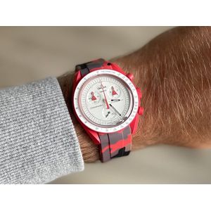 20mm Curved rubber strap Camo Red Omega x Swatch Moonswatch - Gebogen rubber horloge band