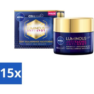 NIVEA - Nachtcrème - CELLular LUMINOUS630 Tegen Vlekken - Egaliserend - Tegen pigmentvlekken - Met Hyaluronzuur - 50 ml - Bulkverpakking - 15 stuks