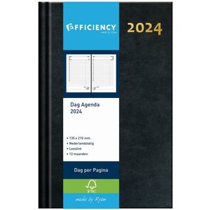 Ryam | Kantooragenda | Efficiency Kort 1 Dag NL | 2024 | Genaaid gebonden | A5 | 12 mnd | Zwart |