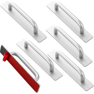 Zelfklevende meubelgrepen - Set van 6 - Aluminium - Zilverkleurig - Zonder boren - Keuken en Kast - Deurgreep voor Schuifdeur - Balkondeur