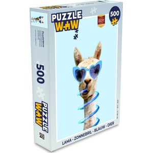 Puzzel Lama - Zonnebril - Blauw - Dier - Legpuzzel - Puzzel 500 stukjes