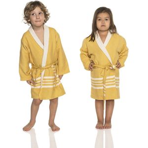 Hamam Kinderbadjas Mustard Yellow - 8-9 jaar - jongens/meisjes/uniseks - badjas kind / kinderen - badjas kind badstof - zwembadjas - 8-9 jaar - jongens/meisjes/unisex pasvorm - comfortabele sjaalkraag - kinder badjassen - kinder badjas badstof