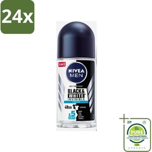 Nivea - Men - Deodorant - Roller - Black & White Invisible Fresh - 50 ml - Voordeelverpakking - 24 stuks - NIVEA MEN deodorant - Anti-transpirant