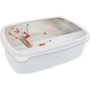 Broodtrommel Wit - Lunchbox - Brooddoos - Rozenbottel - Stilleven - Rood - 18x12x6 cm - Volwassenen