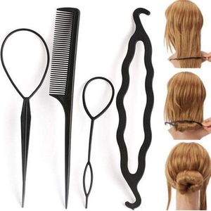 Haar styling hulpstukken set – Haarclip / Donut knot maker – lus invlechten - puntkam - 4 stuks