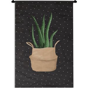 Wandkleed PlantenKerst illustraties - Illustratie van een Aloë vera plant op een zwarte achtergrond met witte stippen Wandkleed katoen 60x90 cm - Wandtapijt met foto