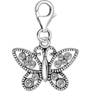 Quiges – Charm – Hanger - Open Vlinder met Zirkonia - Verzilverd - karabijnslot - geschikt - voor - Zinzi, Thomas – Sabo - Ti Sento - Bedelarmband - QHC033