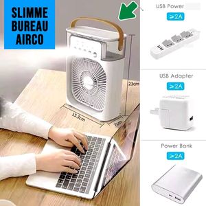 Allernieuwste.nl® Bureau Airco Ventilator Mini Aircooler - Draagbare USB Luchtbevochtiger Luchtkoeler Buro Tafel Ventilator - 3 Snelheden en Koelelement - Wit ##