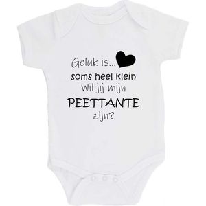 100% katoenen Romper ""Geluk is soms heel klein Wil jij mijn PEETTANTE zijn?"" Meter Unisex Katoen Wit/zwart 62/68