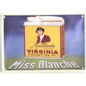 Miss Blanche reclame Virginia Pakje Cigarettes reclamebord 15x10 cm