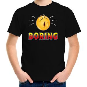 Funny emoticon t-shirt boring zwart voor kids -  Fun / cadeau shirt 122/128