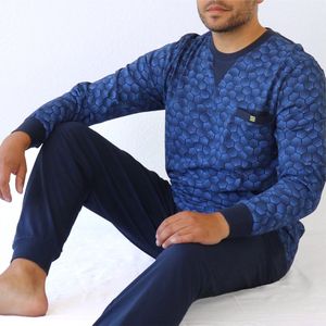 MEQ Heren Pyjama - Pyjama Set - 100% Katoen - Blauw - Maat XXL