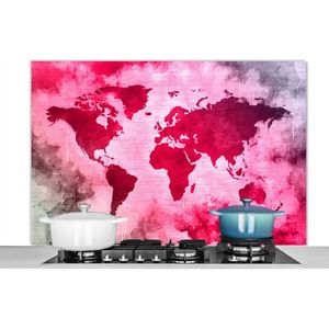 Spatscherm keuken 120x80 cm - Kookplaat achterwand Wereldkaart - Rood - Zwart - Muurbeschermer - Spatwand fornuis - Hoogwaardig aluminium