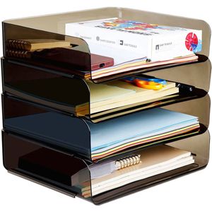 4 Stuks Stapelbare Documentenladen Voor A4 – Kunststof Brievenbakjes Voor Bureau – Brievenbak Organizer Voor Thuis, School En Kantoor – A4 Opbergmanden Voor Papier En Documenten