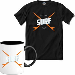Surf Florida | Surfen - Surfing - Surfboard - T-Shirt met mok - Unisex - Zwart - Maat S