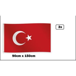 3x Vlag Turkije 90cm x 150cm - Landen festival thema feest fun verjaardag Turks