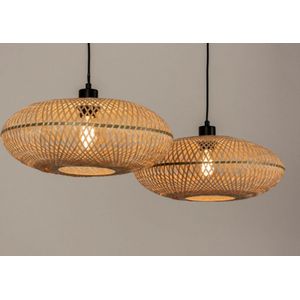 Lumidora Hanglamp 31242 - BAMBOO - 2 Lichts - E27 - Zwart - Bruin - Naturel - Metaal