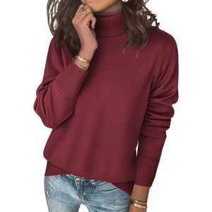 Dames Turtleneck Pullover Elegante Gebreide Trui Lange Mouwen Casual voor Herfst en Winter