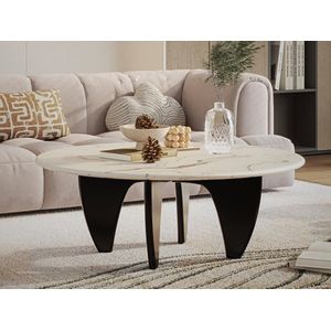 Salontafel Zwart - Hout - Marmer Blad - Rond - Tafel