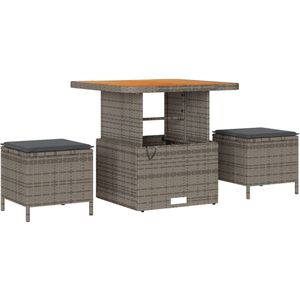 vidaXL - 3-delige - tuin - eetset - met - kussens - grijs - poly - rattan - acacia