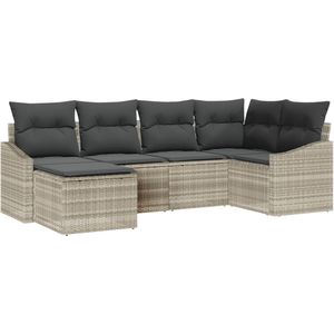 vidaXL - 6-delige - Tuin - Sofa - Set - met - Kussens - Licht - Grijs - Poly - Rattan