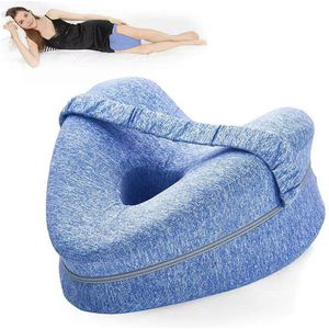 KZQ Orthopedisch kniekussen - Ergonomisch beenkussen - Kniekussen voor in bed - Kussen voor zijslapers - Houdingcorrectie - Kniekussen voor zijslapers - Kniebeschermer - Met elastische band - Hartvorm - Blauw