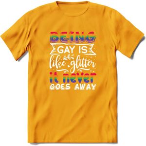Gay Glitter | Pride T-Shirt | Grappig LHBTIQ+ / LGBTQ / Gay / Homo / Lesbi Cadeau Shirt | Dames - Heren - Unisex | Tshirt Kleding Kado | - Geel - XL