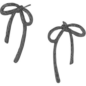 Oorbellen Dames Zwartkleurig staal - Strik (Zwart) - Oorbellen Feest - Oorbellen meisje hangertjes - Oorbellen blad strikje - Oorbellen met hanger strik - Dames oorbellen hangers - Set