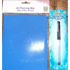 EVA prikmat foam 1 cm dik - blauw - set foammat + prikpen 1,25mm - piercing tool - A5 prikmatje