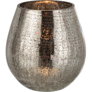 J-Line windlicht Eivorm Craquele - glas - grijs - small