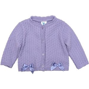 Gebreid baby vest met strikken - Lila - Maat 0/3 mnd - 62