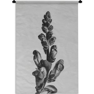 Wandkleed Abstracte Bloemen - Zwart-Wit close-up van een abstracte Chasmanthe Wandkleed katoen 120x180 cm - Wandtapijt met foto XXL / Groot formaat!